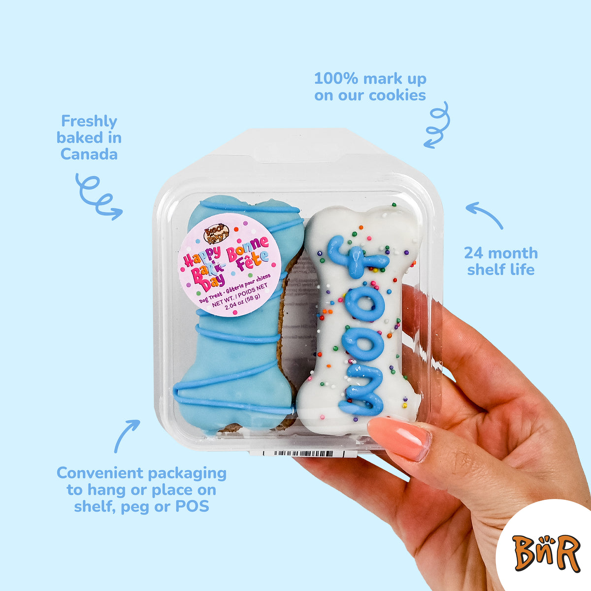 Prepackaged 4pk Blue Woof It Up Bones | Birthday