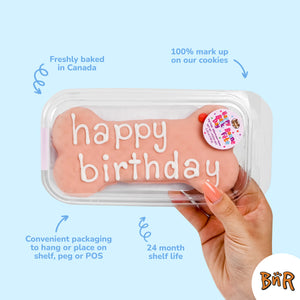 Prepackaged Large Pink Happy Birthday Bone | Birthday