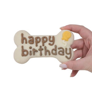 White Happy Birthday Bone | Natural Birthday
