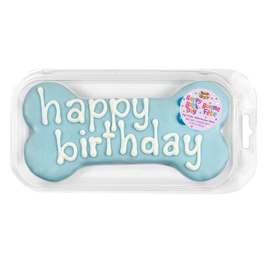 Prepackaged Large Blue Happy Birthday Bone | Birthday