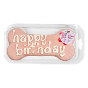 Prepackaged Large Pink Happy Birthday Bone | Birthday