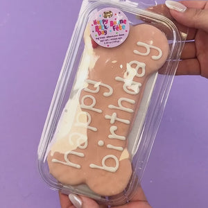 Prepackaged Large Pink Happy Birthday Bone | Birthday